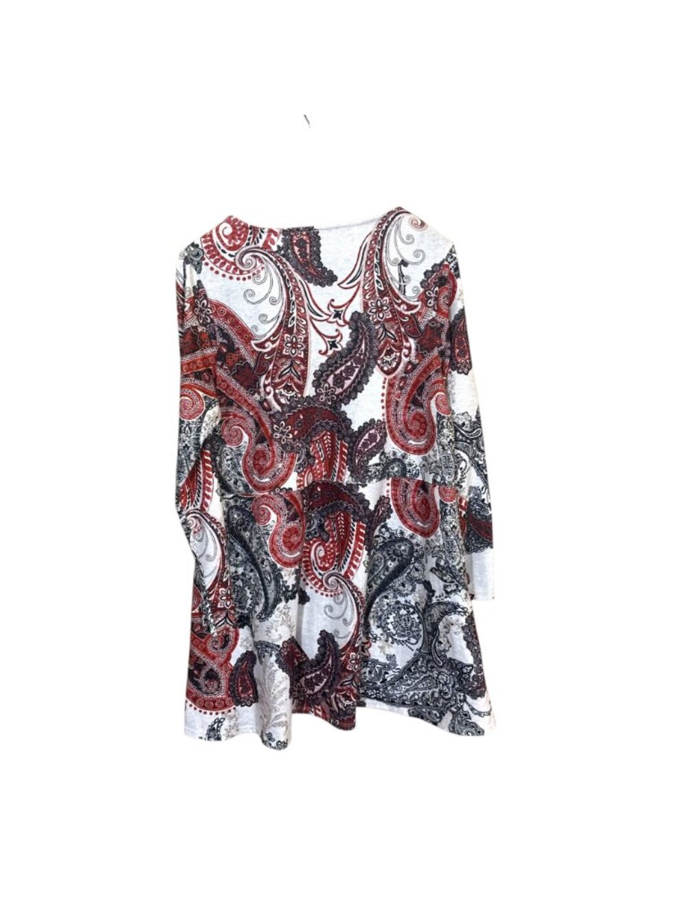 Chicos Red White Black Paisley Long Sleeve Knit Tunic Top 1 Medium - Picture 2 of 9
